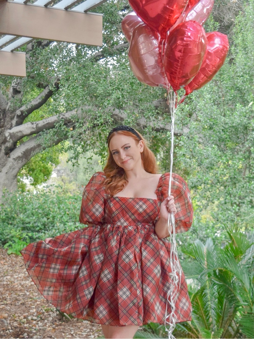Selkie The Jane Eyre Tartan Puff Dress - Red Plaid